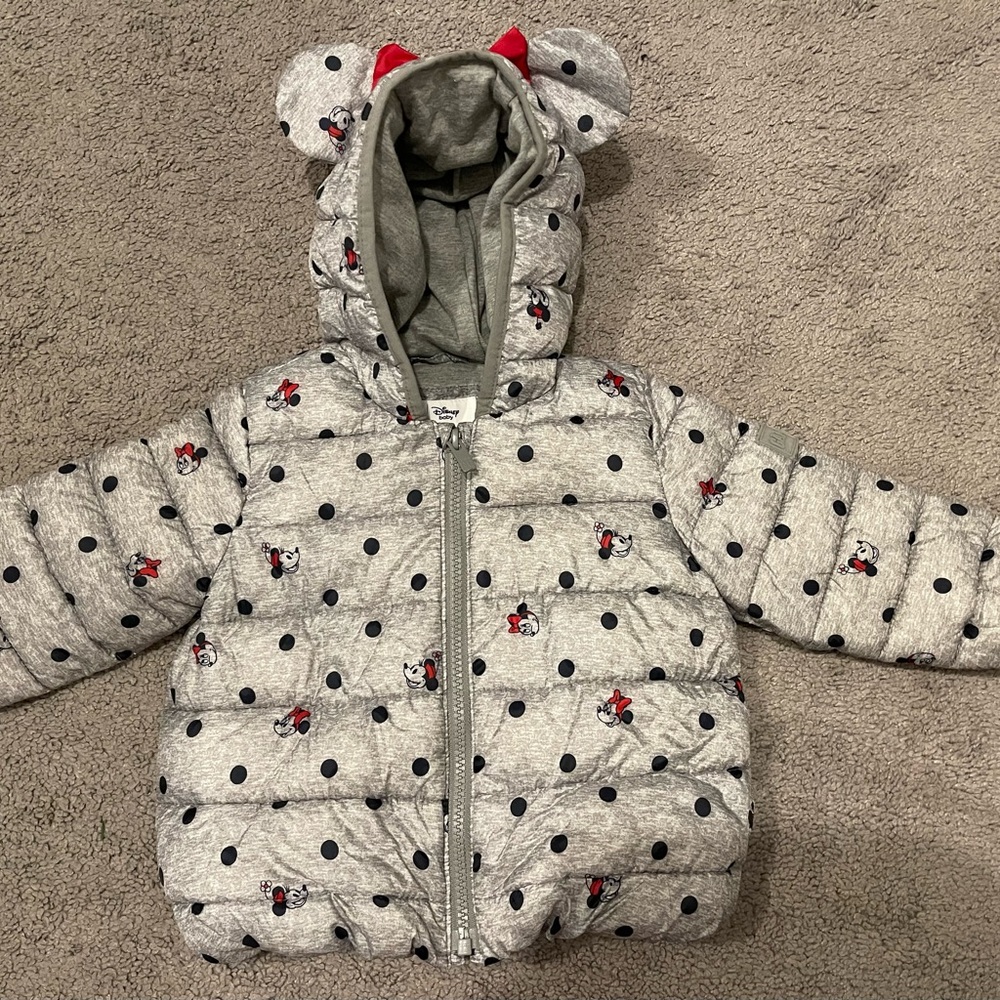 Like new toddler girls Disney gap Minnie Mouse puffer winter jacket size 18-24